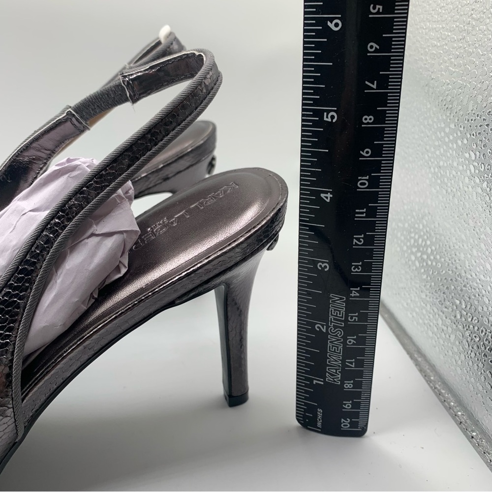 NWB Karl Lagerfeld Rosalyn Slingback Pump dark slate snake print size 10M EU 41 - Picture 4 of 9